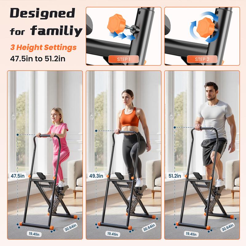 Stair Stepper with Springs, Stairt Stepper for Home Gym Exercise 3-Level Incline & 3-Level Adjustable Resistance Compact Foldable Quiet Stairmaster for Home Cardio Full-Body Workout