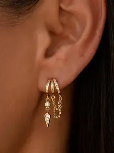 Women's Pendant Earrings, Triple Stud Cute Statement Chain Earrings, Elegant Copper Jewelry for All Seasons, High Quality Earrings, Ear Studs, Trendy Jewelry