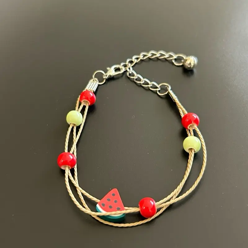 Palestine Watermelon Bracelet Adjustable Cord Design with Colorful Beads and Watermelon Charm