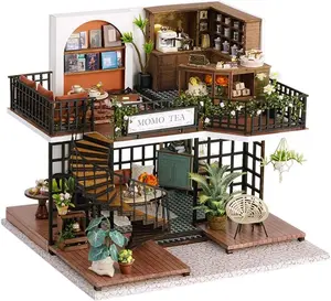 Forest Teashop Miniature dollhouse Shelf Insert 3D Wooden Puzzle Insert Model