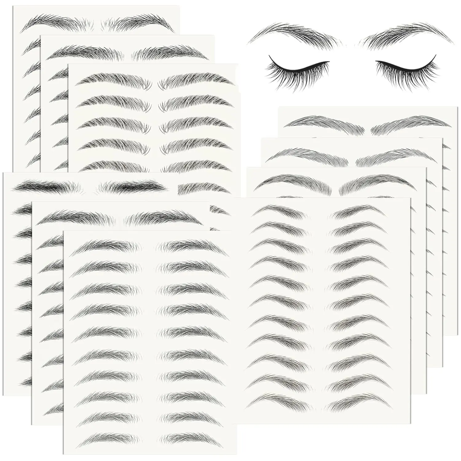 20 Sheets 196 Pairs Eyebrow Tattoo Sticker Waterproof 4D Hair-Like Natural Fake Tattoo Eyebrows Transfers Stickers Peel Off Brows Grooming Shaping Makeup Sticker for Women Girls, Black