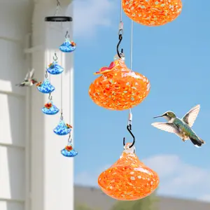 VINGUYS Hummingbird Feeder with Wind Chimes – Outdoor Feeder with 6 Glass Bulbs, Easy to Clean, Leak-Proof, Perfect Garden Decor