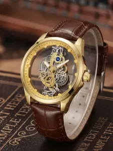 Men's Business Fashion Watch, Analog Quartz Watch, Fashion Watch with Luminous Dial & Hollow Out Design, Skeleton Watches, Trendy Watch for Daily Life, with Box