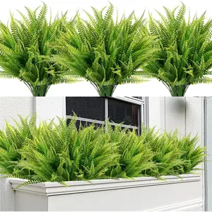 10-Bundle Artificial Boston Ferns - UV-Resistant Fake Outdoor Greenery for Home, Garden, Indoor/Outdoor Decor Decorative Fruit