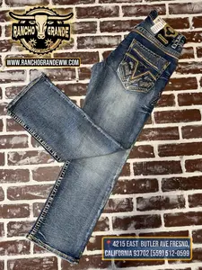WJ_2352 Jeans Western Cowboy Straight Cut  Embroidered Boot Fit