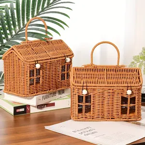 New Nordic-Style Rattan-Like Small House Tote Basket, Creative Home Decor Storage Bin, Portable Storage Basket, Popular Photo Prop Gift Basket, Handmade Woven, Shelf Baskets, Home Organizer