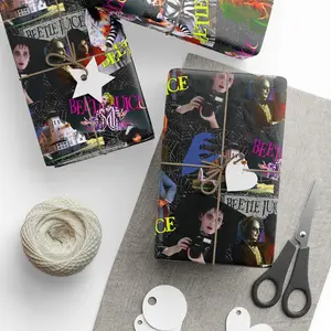 Beetlejuice Wrapping Paper Set, Retro Movie Gift Wrap Sheets, Spooky Halloween Wrapping Paper, Vintage Horror Film Decor, Creepy Holiday Present Wrap