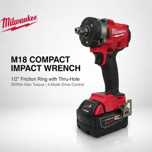 Milwaukee M18 FIW212 Brushless Impact Wrench 1/2 Inch Square Drive 300 N m for Auto Repair and Lug Nuts with 4 Mode Speed Control 0 2400 RPM 0 3500 IPM Compact 12.7cm Length 1.8kg Lightweight Battery Included