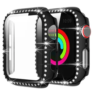 Anti-fall Smartwatch Case, Cover, Sparkling Crystal Frame Hollow Watch Case , Shockproof Scratch-Resistant, Fits Apple Watch Series,Watch Protector,Wearable Accessories