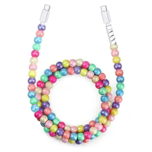 USB C Cable 66W USB to USB Charging Cable 3.3FT Cute Beaded for iPhone Cord Type C Charger Super Fast Charging USB C Charger Cord for iPhone 16 Pro 15 Plus Max Samsung S25 S24 S23 Colorful