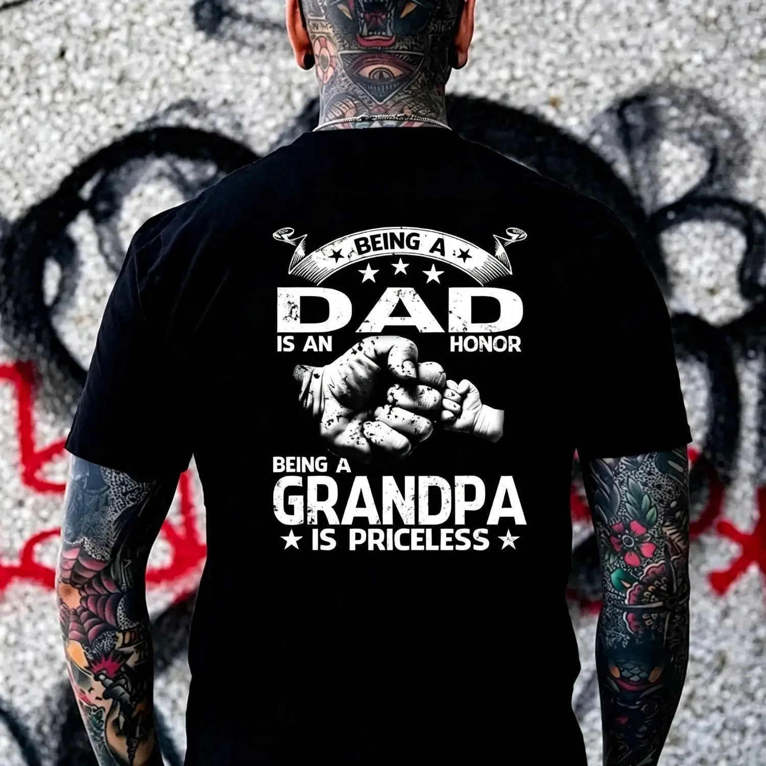 Graphic T Shirt Being A Dad Is An Honor Being Grandpa Is Priceless Family Pride Vintage Style Casual Tee For Dads Grandpas Fathers Grandfathers