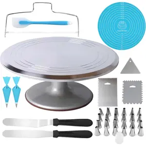 12 Inch Aluminum Alloy Revolving Cake Stand, Rotating Cake Turntable for Cake, Cupcake Decorating Supplies (35Pcs) Baking Gift