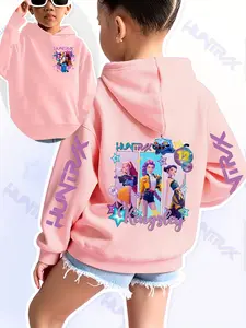 Girls Kpop Demon Hunters Korean Series Graphic Casual Hoodie, Comfortable Fashion Cartoon Anime Print Sweatshirt, Perfect Christmas Gift, Casual Fall & Winter Wear