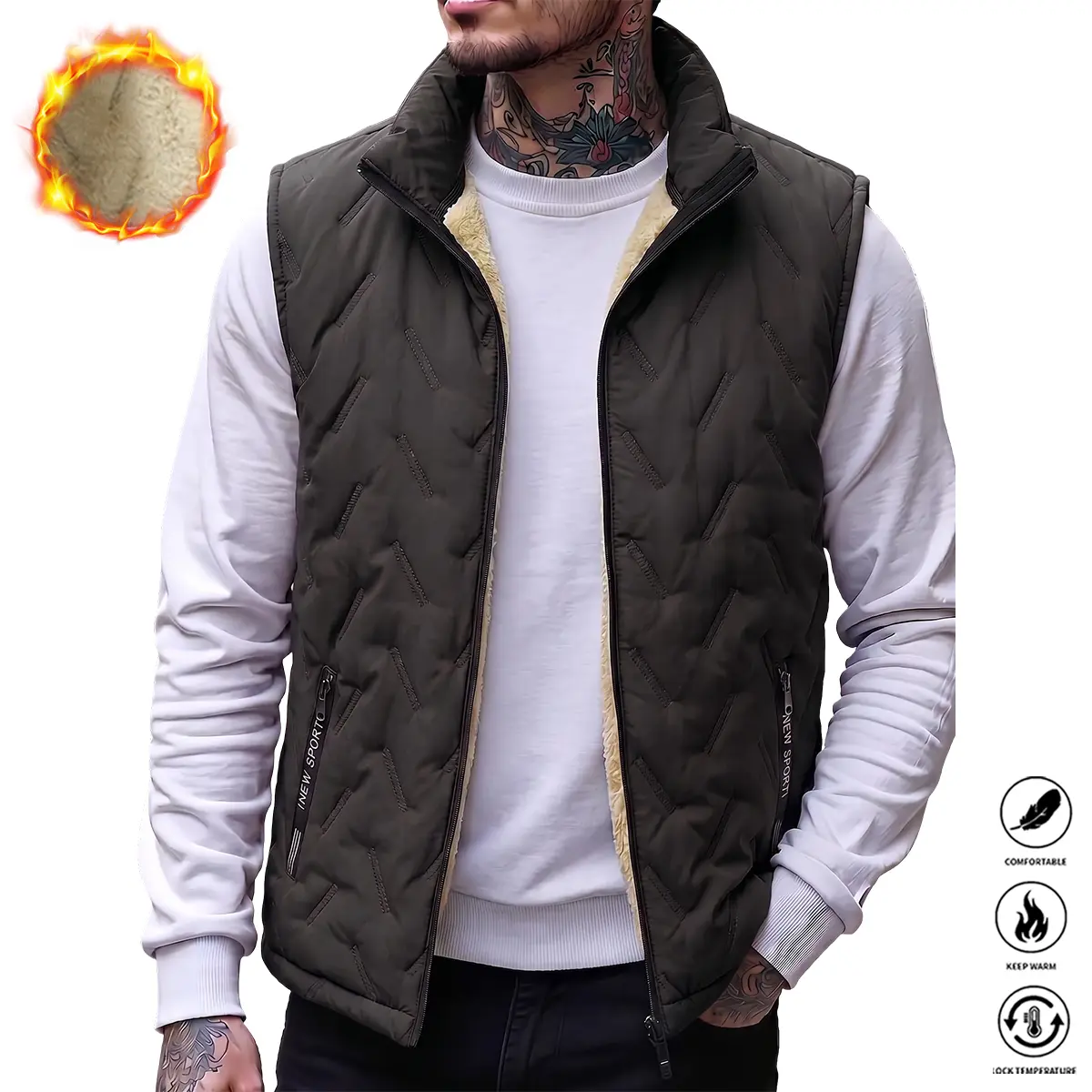 JOGWAVE men’s top, warm vest — stylish design, unisex outerwear, unisex vests, thickened polyester fiber material, slim fit, foldable, outdoor casual warmth, machine washable, formal vest