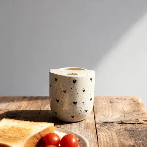 Handmade Ceramic travel Mug with Heart Design Unique Handpainted Clay Cup Food Grade Material Perfect Gift for Coffee and Tea Lovers Eco Friendly Washable Reusable Tumbler for Everyday Use