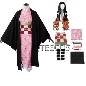 Demon Slayer Kamado Nezuko Cosplay Halloween Costume Party Clothes Anime Kimetsu No Yaiba Outfit Wig Shoes Set