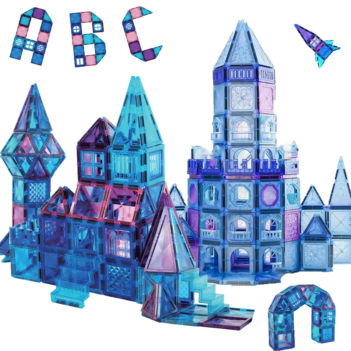 Frozen Castle Magnetic Tiles, 3D Building Blocks Toys for Kids, Pretend Castle Playset, Preschool Learning and Interactive Toy Gifts For Kids