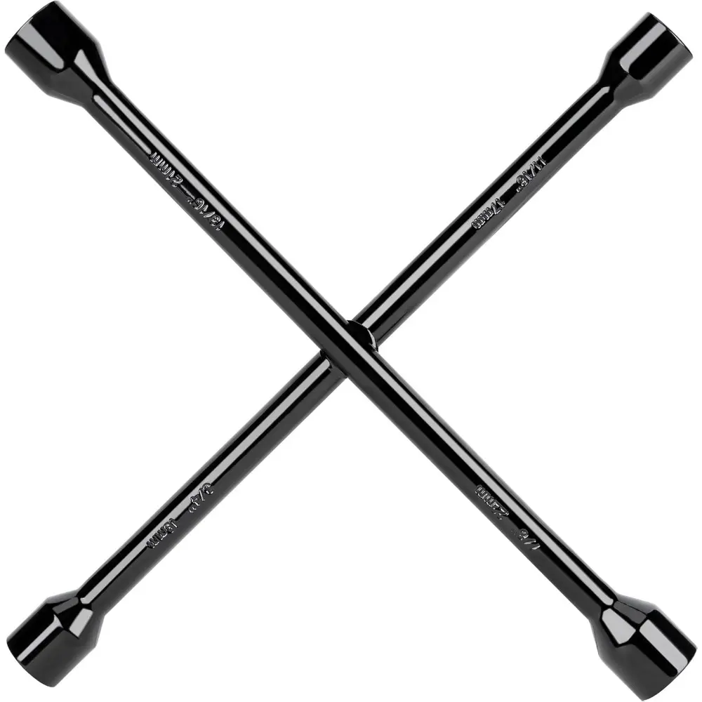 14-Inch Heavy Duty 4-Way Lug Wrench, Forged Metal Multi-Size Car Repair Tool For Tire Maintenance