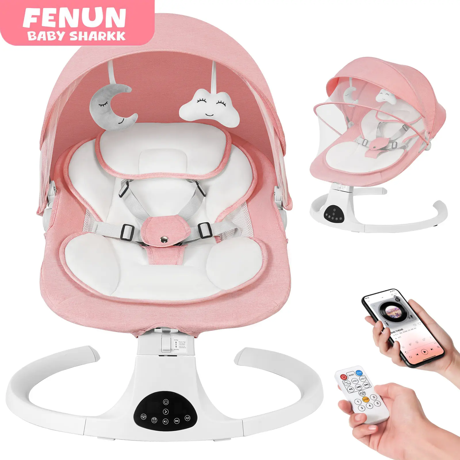 Baby Electric Bouncer, Baby Rocker, Electric swing, 5 Speed & 10 Lullabies, Baby Bassinet, Adapter & Battery Powered, For Indoor Use, Remote Control Stock Up