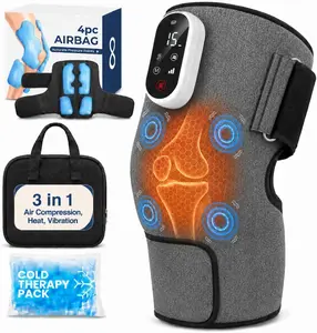 3-in-1 Air Compression Knee Massager with Heat and Vibration | Rechargeable Cordless Knee Wrap with Airbags,Vibration Modes, Smart LED Controller, Ice Pack & Carry Bag - Portable Knee Massager for Indoor & Outdoor Use