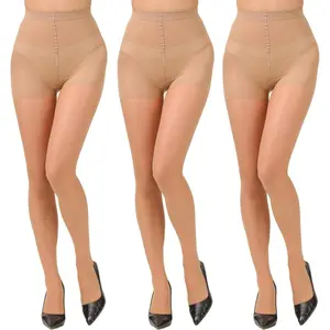 3 Pairs Women's 20D Pantyhose with Control Top and Reinforced Toes