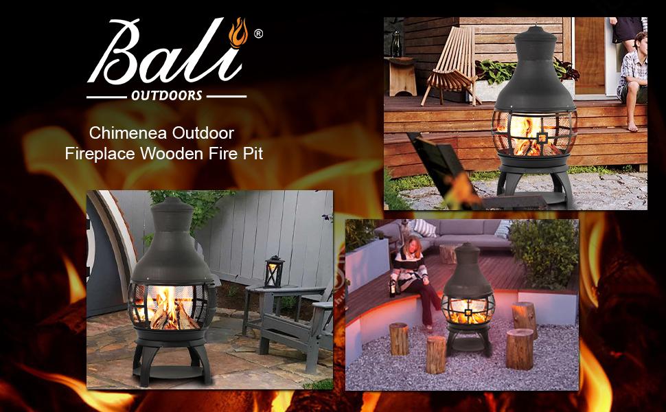 BALI OUTDOORS 45-Inch Wood Burning Chimenea Fire Pit – Outdoor Fireplace, Brown-Black