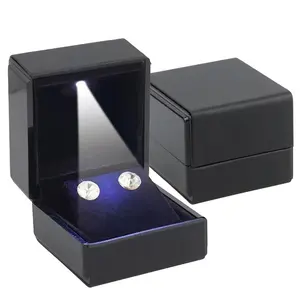 Novel Box Elegant Square Black Earring Box with LED Light 2.25x2x2.5 Inches for Jewelry Displays Perfect for Mother's Day Engagement Anniversary & More