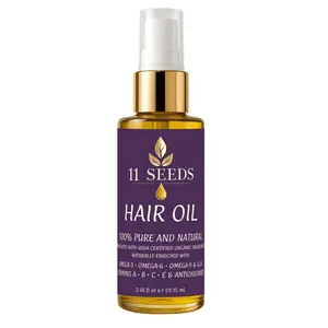 11 SEEDS Organic Hair Oil with Omega-3-6-9 & GLA Vitamins A B C E Lightweight Blend Supports Growth Shine Frizz Control Color Safe UV Heat Protectant Silicone Free