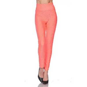 Kylie Scrunch Butt Anti Cellulite Honeycomb Texture Leggings Neon Coral