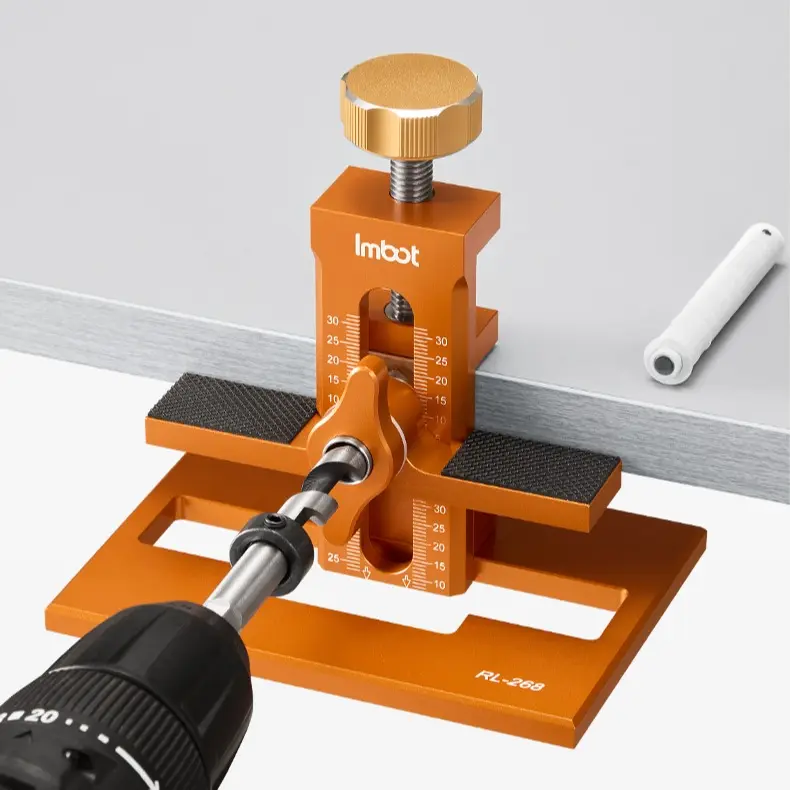 Imbot 2-in-1 Cabinet Door Installation Fixture - Heavy Duty Metal Tool with Adjustable Positioner, Adjustable Clamp Height, Drill Bit & Adapter, 33x33x103mm Industrial Aluminium Alloy Tool