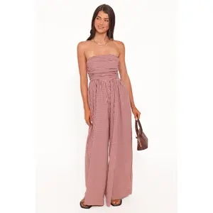 Paige Strapless Jumpsuit - Red Gingham