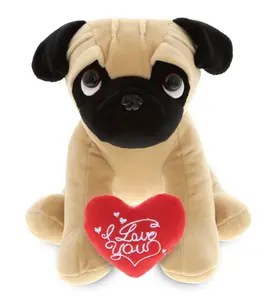 PLUSH I LOVE YOU RED HEART - PLUSH - PUG DOG 8"