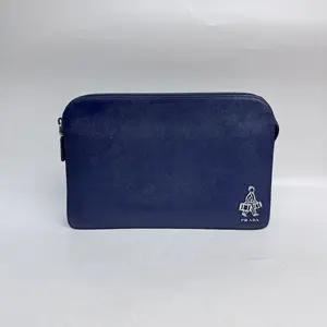 Pre-owned Calfskin Clutches & Wristlets Prada Saffinao Navy Calfkin Pouch
