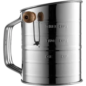5 Cup Flour Sifter for Baking Fine Mesh Rotary Hand Crank with Loop Agitator for Quick Sifting, Flour Sifter Stainlees Steel