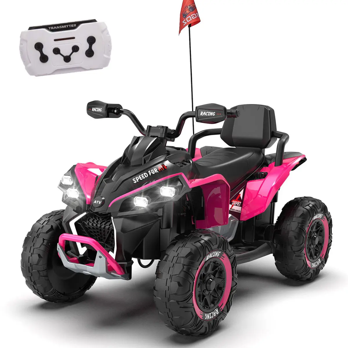 47.63*28.34*29.92 Inch 24V Kids Ride On XXXL ATV, Four-Wheel Shock Absorber, Parent Remote Control, Bluetooth USB MP3 Player, English Story Music Light, 1.24-3.73MPH 2-Speed Adjustable Electric Vehicle for 3-12 Years Old Kids, Ride On Wheels, Unisex
