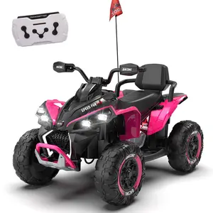 47.63*28.34*29.92 Inch 24V Kids Ride On XXXL ATV, Four-Wheel Shock Absorber, Parent Remote Control, Bluetooth USB MP3 Player, English Story Music Light, 1.24-3.73MPH 2-Speed Adjustable Electric Vehicle for 3-12 Years Old Kids