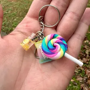 Candy Keychain - Colorful Swirl Design with Keyring Attachment as Shown