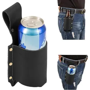 2 Packs Classic Leather Beer Holster for Men,Cowboy PU Leather Beer Holster,Portable Bottle Waist Belt 01
