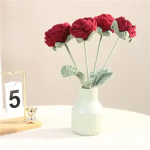 Handmade Knitted Rose, Artificial Rose Faux Flowers, Home Decorative Flower Without Vase, Crochet Flowers Bouquet