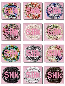 2PCS/Boxed 100% Pure Mulberry Silk Printing Hair Scrunchies. Elegant And Skin Friendly,  Visible Premium Texture, Pink Gift Box Packaging.