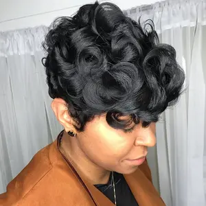 ShowReal New Arrival Styling Pixie Cut Curly Wig New Egg Roll Hairstyle Autumn New Style Pixie Cut Wig Human Hair For Black Women
