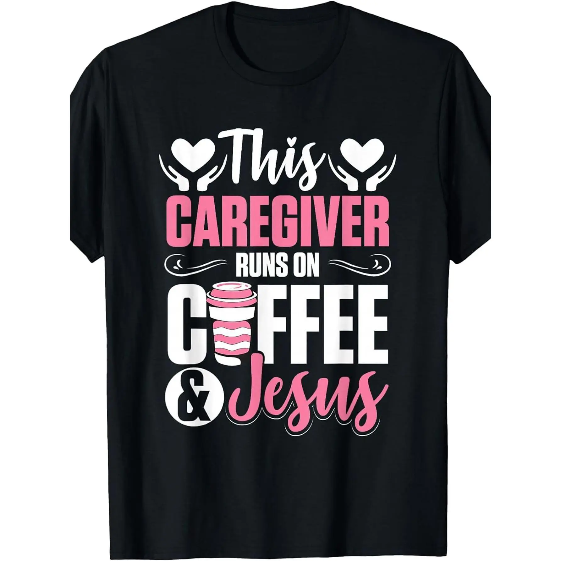 Plus-size Women's T-shirt, Printed with the Words "This Nurse Lives on Coffee."| Nurse and Staff Uniforms, Short-sleeved, Round-neck, Black, Slightly Elastic Fabric, Geometric Pattern