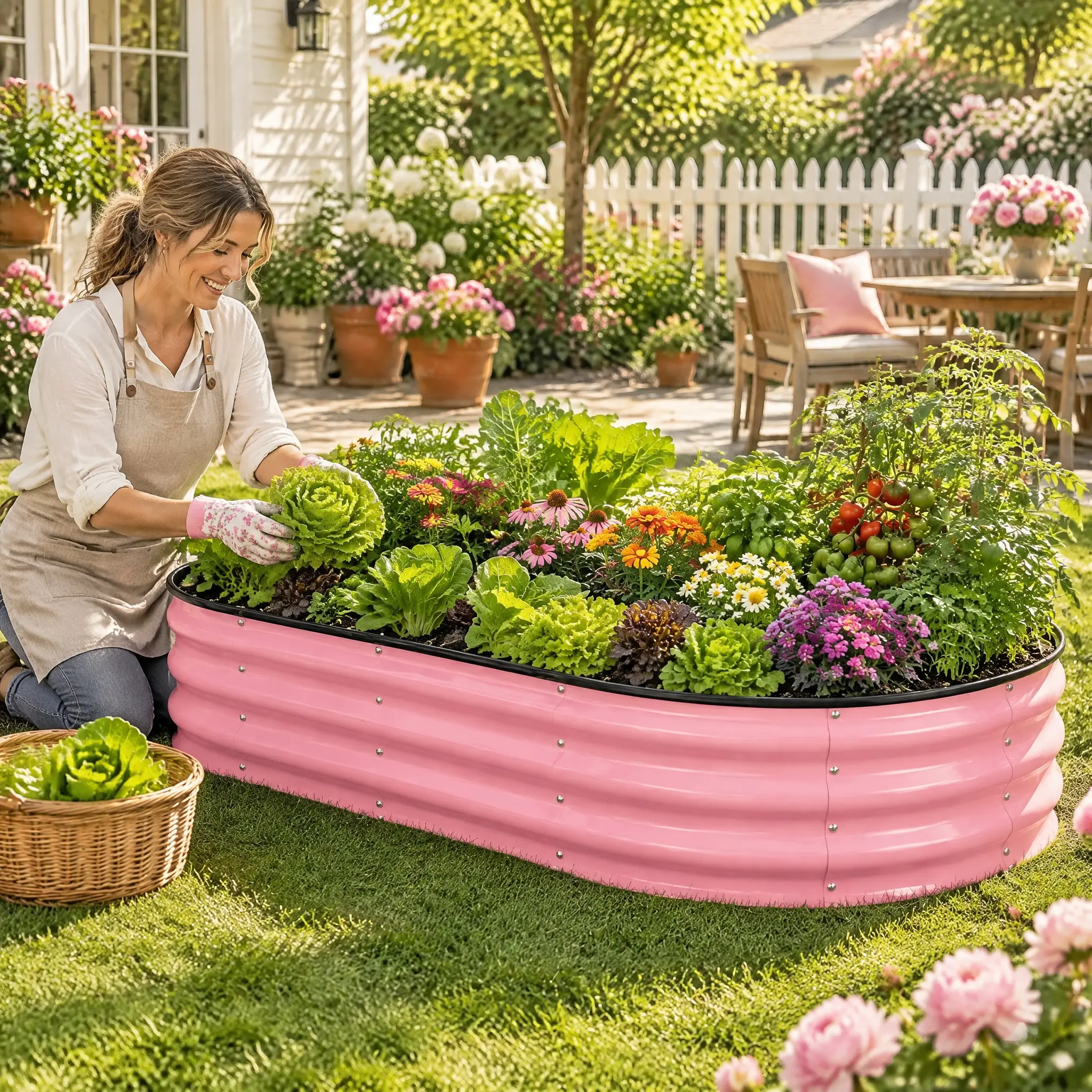 Blush Pink Galvanized Metal Raised Garden Bed Set (6x3x1 ft), Large Planter Box with Safety Rolled Edges, Outdoor Planting Bed for Vegetables, Flowers