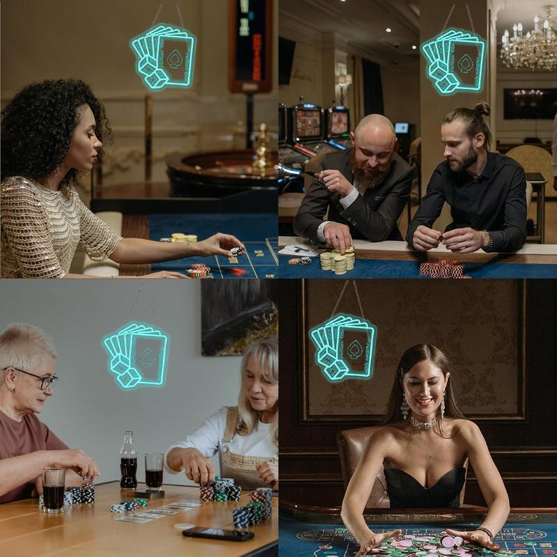 Blue Poker Neon Signs Dice Neon Signs Wall Decor Straight Flush LED Light for Bedrooms Bar Clubs Casinos Hotels Game Room Man Cave Party Decorations