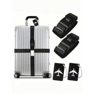 1 set of lockable adjustable suitcase cross straps, luggage belts, luggage tags, Travel Accessories, with airplane design, suitable for suitcases, with connectors to secure the suitcase