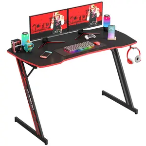 47.2 Inch Gaming Desk Z Shaped Carbon Fiber Surface Desktop Computer Table PC Workstaion Gaming Table with Headphone Hook computer game