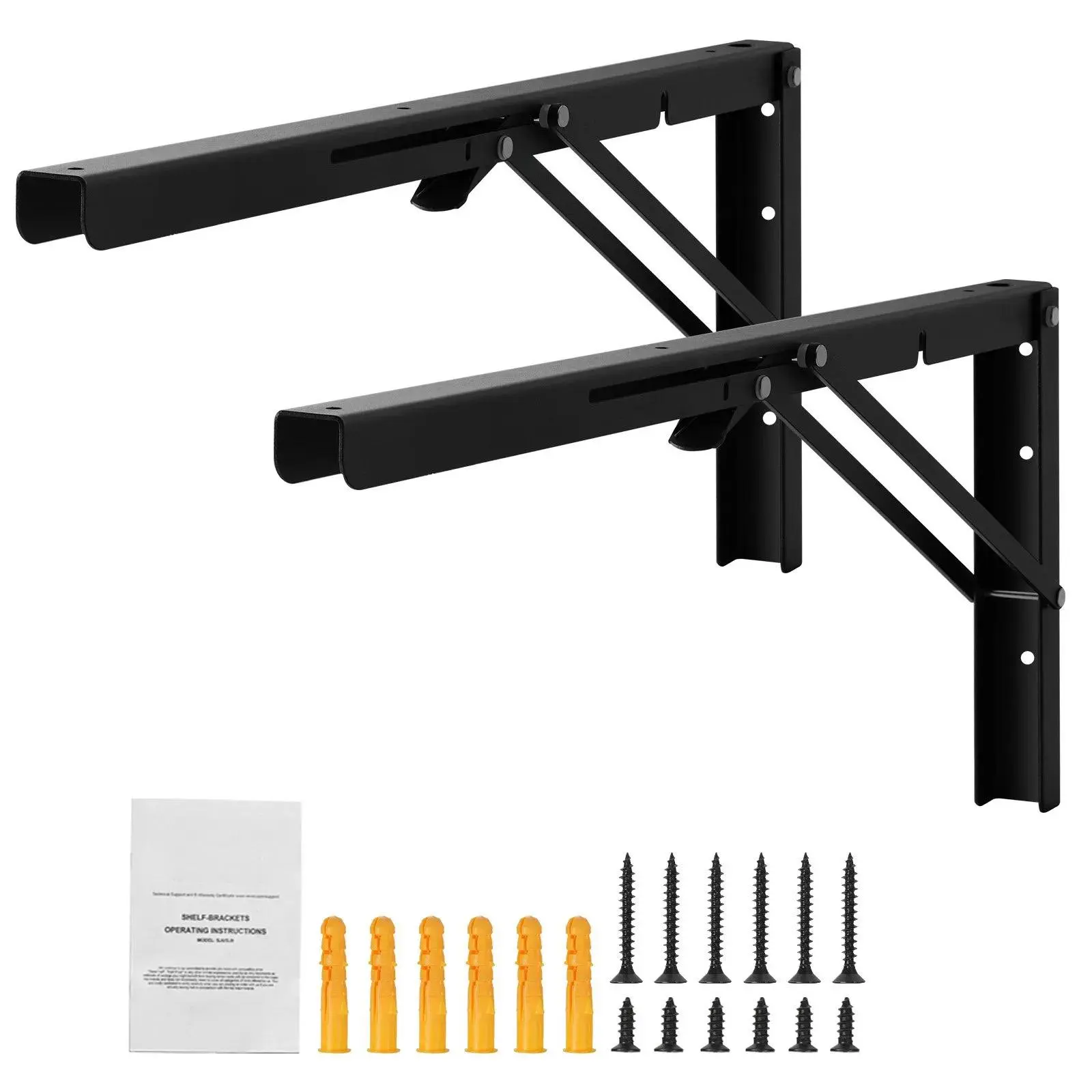 24" Foldable Heavy-Duty Floating Shelf Brackets (Set of 2), 5mm Thick Matte Black Steel, 300 lbs Load Capacity