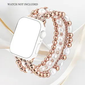 Fashionable Faux Pearl Decorated Watch Band (Band Only), Stretchy Watch Band for Women, Wearable Accessories Compatible with Apple Watch Series, Watch Straps