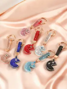 Funny Exaggerated Handmade Rhinestone Pac-Man Ornament, Cute Style Keychain, Keychain For Bags, Bag Charm, Car Key Ring, Keychain Wristlet Strap, Perfect Holiday Gift Valentine's Day,lovers, Keychain Kawaii