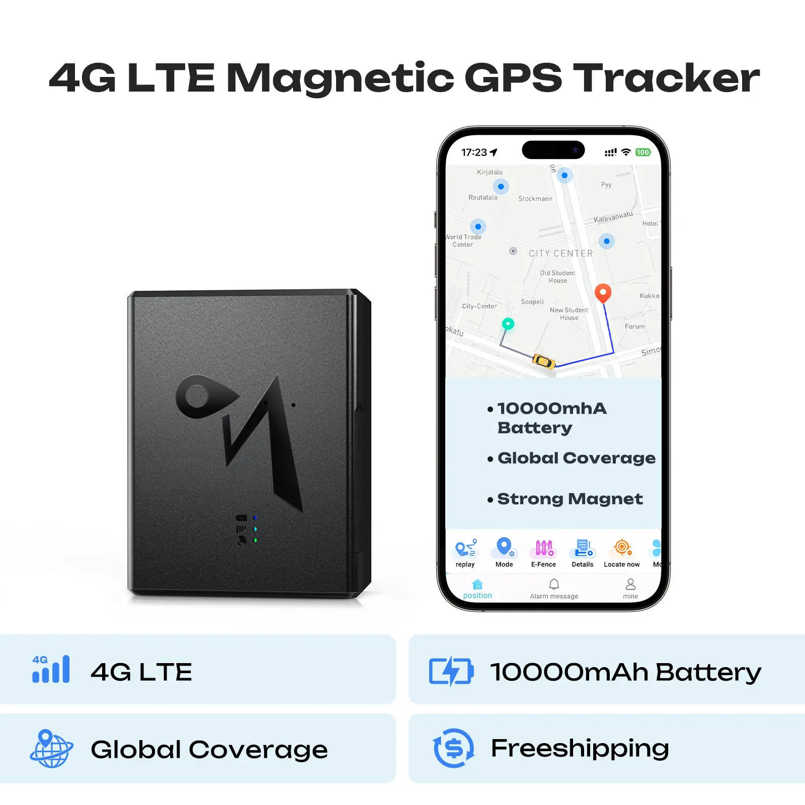 4G LTE Magnetic GPS Tracker with Real‑Time Tracking, Global Coverage, 90 Days History, Smart Alerts for Vehicles & Assets, 10000mAh Battery, Strong Magnetic Mount,